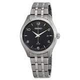 Seiko Essentials Black Dial Stainless Steel Men's Watch #SNE489 - Watches of America