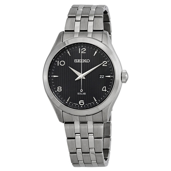 Seiko Essentials Black Dial Stainless Steel Men's Watch #SNE489 - Watches of America