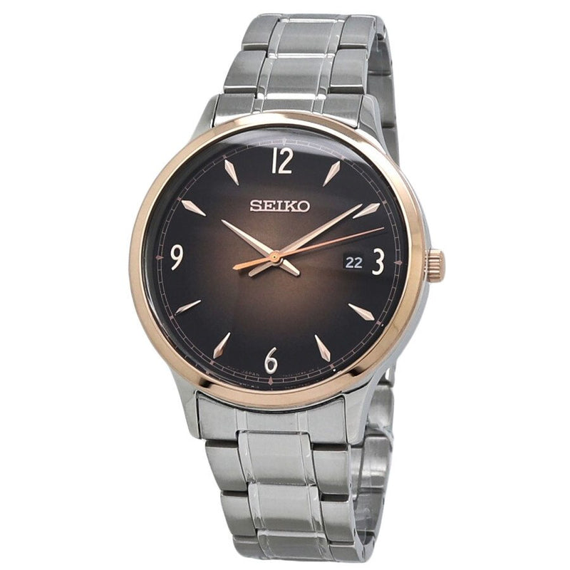 Seiko Essentials Quartz Brown Dial Stainless Steel Men's Watch #SGEH90 - Watches of America