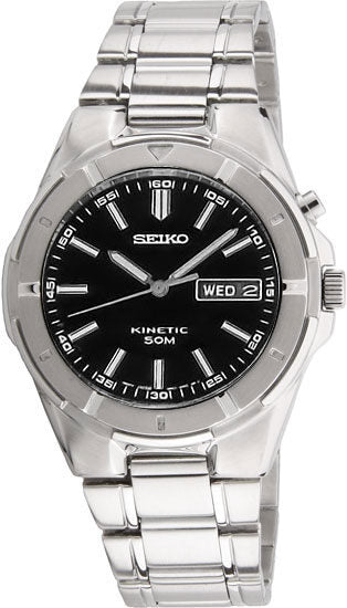 Seiko Kinetic Black Dial Stainless Steel Men's Watch #SMY091 - Watches of America