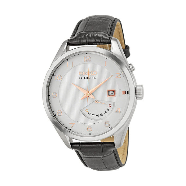 Seiko Kinetic Cream Dial Black Leather Men's Watch #SRN049 - Watches of America