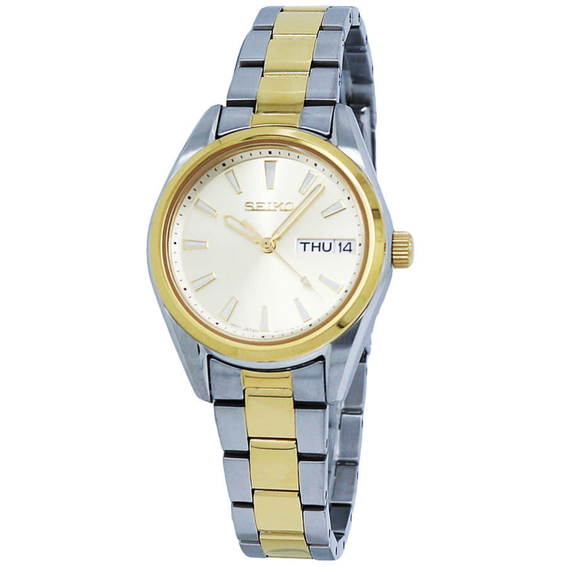 Seiko Neo Classic Quartz Gold Dial Two-tone Ladies Watch #SUR354P1 - Watches of America