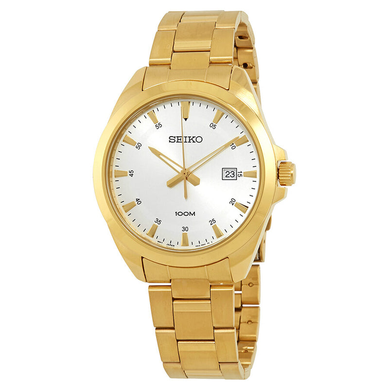 Seiko Neo Classic Silver Dial Yellow Gold-tone Men's Watch #SUR212 - Watches of America