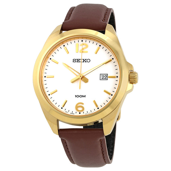 Seiko Neo Classic White Dial Brown Leather Men's Watch #SUR216 - Watches of America