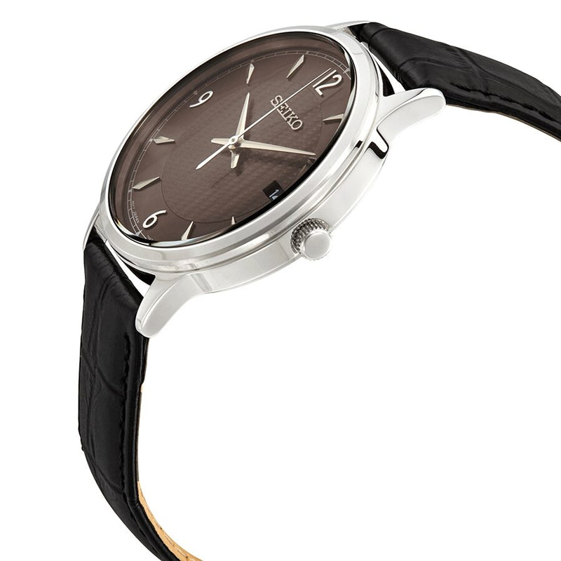 Seiko Quartz Brown Dial Black Leather Men's Watch #SGEH85 - Watches of America #2
