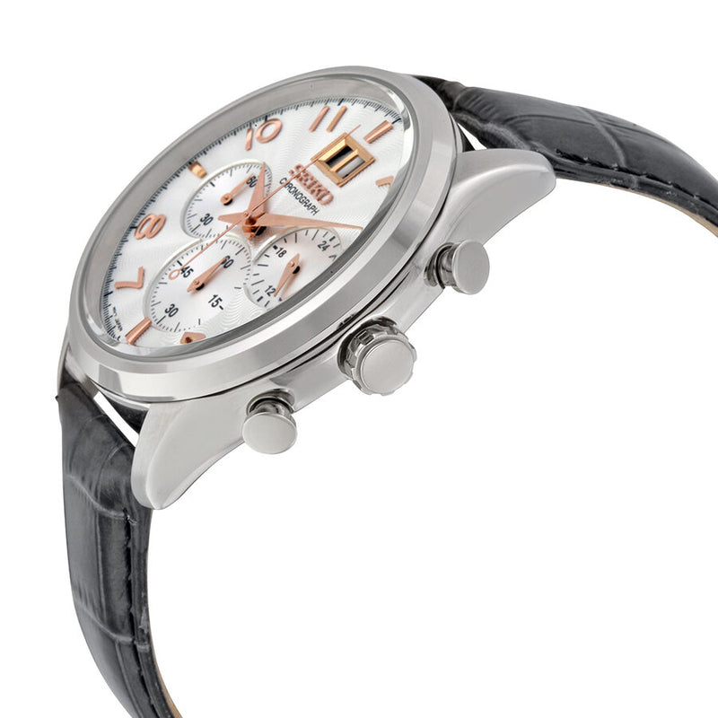 Seiko Chronograph Silver Dial Gray Leather Men's Watch #SPC087 - Watches of America #2