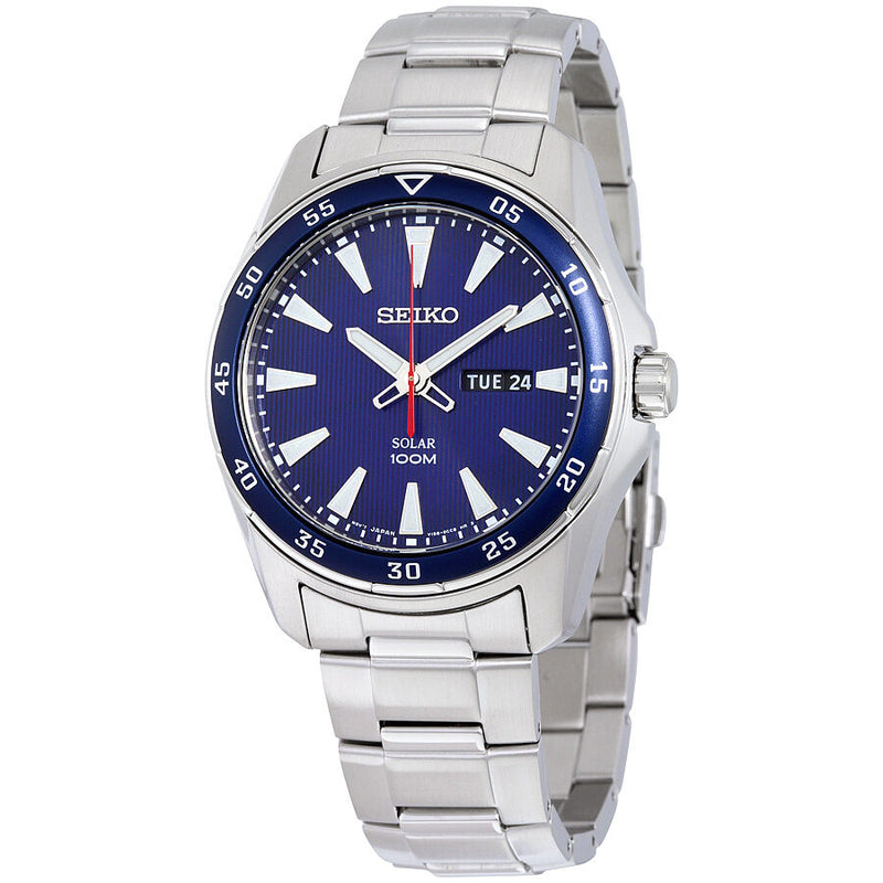 Seiko Solar Blue Dial Stainless Steel Men's Watch #SNE391 - Watches of America