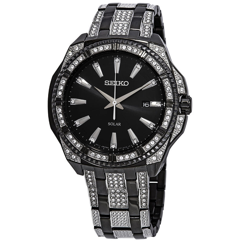 Seiko Solar Crystal Black Dial Men's Watch #SNE459 - Watches of America