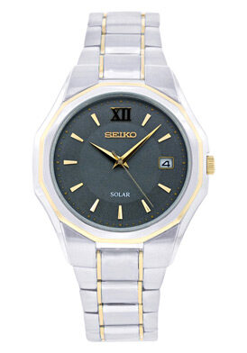 Seiko Solar Gray Dial Two-tone Stainless Steel Men's Watch #SNE166 - Watches of America