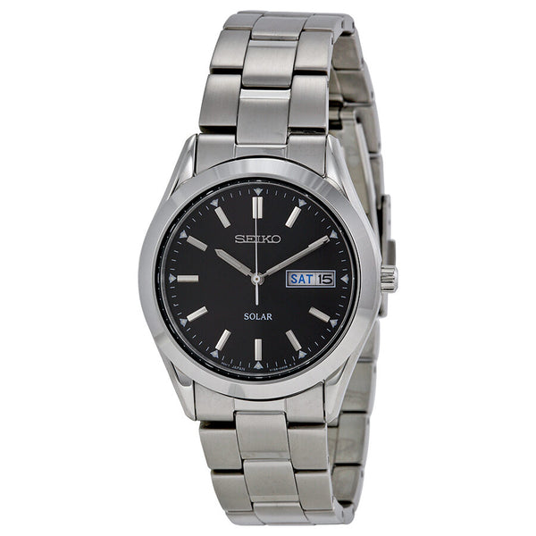Seiko Solar Quartz Black Dial Men's Watch #SNE039 - Watches of America