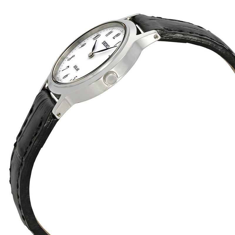 Seiko White Dial Black Leather Ladies Watch #SUP369P1 - Watches of America #2