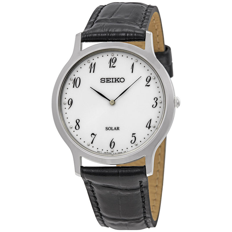 Seiko Quartz White Dial Black Leather Men's Watch #SUP863P1 - Watches of America