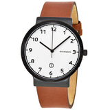 Skagen Ancher White Dial Men's Leather Watch SKW6297 - Watches of America