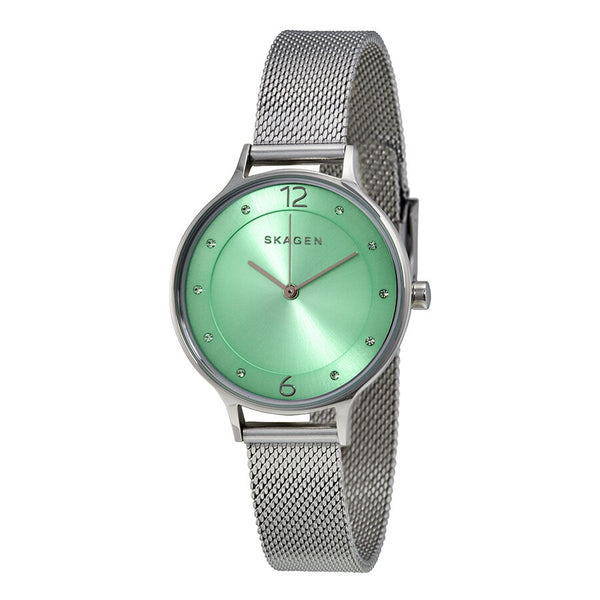 Skagen Anita Light Green Sunray Dial Stainless Steel Mesh Bracelet Ladies Watch SKW2324 - Watches of America