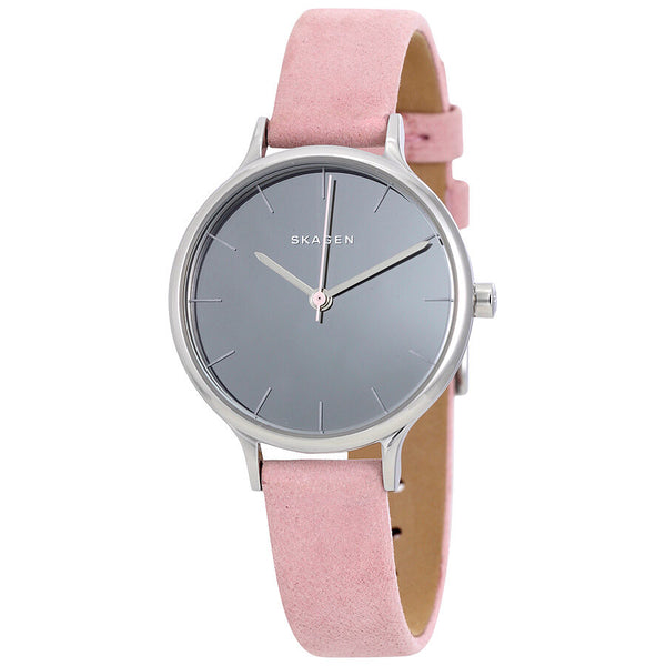 Skagen Anita Mirror Gray Dial Ladies Pink Leather Watch SKW2411 - Watches of America