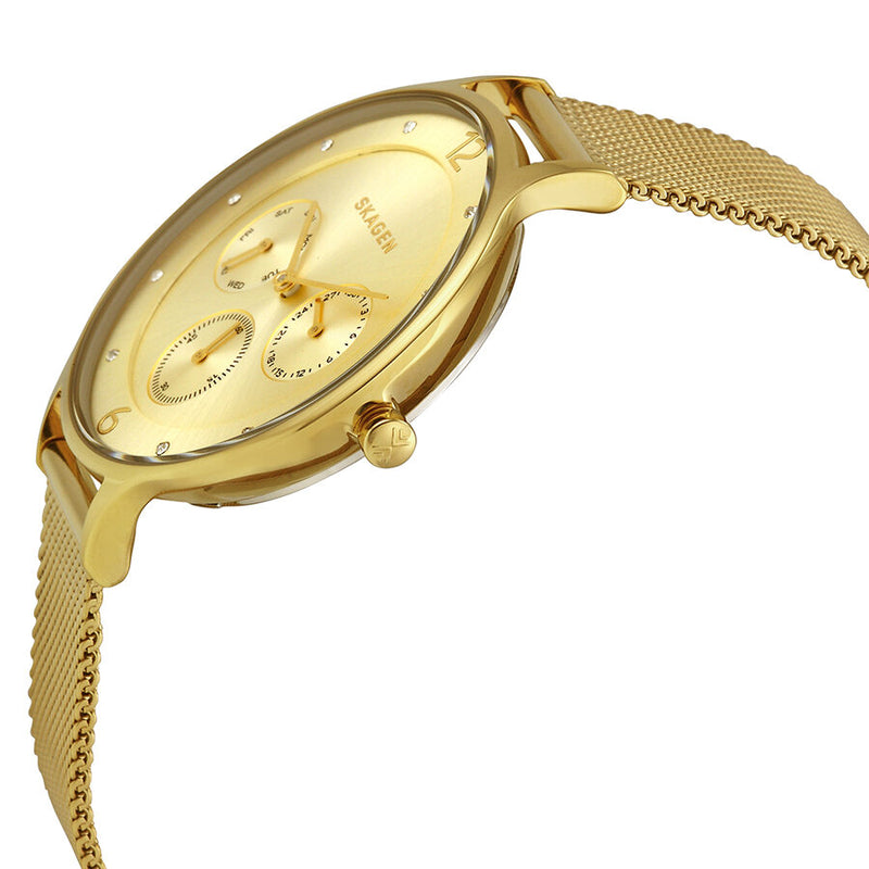 Skagen Anita Multi-Function Champagne Dial Gold-tone Mesh Men's Ladies Watch SKW2313 - Watches of America #2