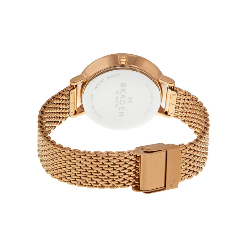 Skagen Ditte Rose Dial Rose Gold-tone Stainless Steel Mesh Bracelet Ladies Watch SKW2334 - Watches of America #3