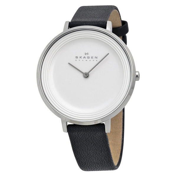 Skagen Ditte Silver Dial Black Leather Ladies Watch SKW2261 - Watches of America