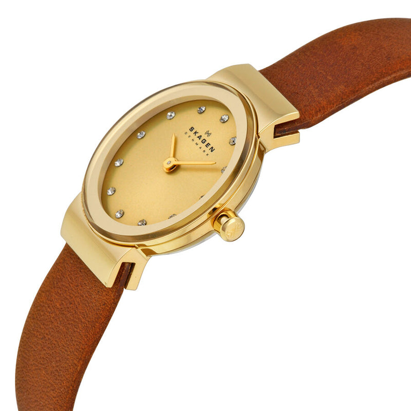 Skagen Freja Gold Dial Brown Saddle Leather Ladies Watch SKW2175 - Watches of America #2