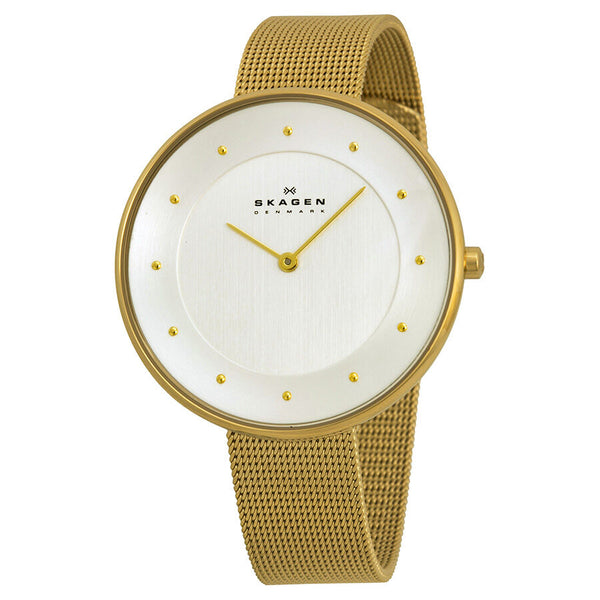 Skagen Gitte Silver Dial Gold-tone Mesh Ladies Watch SKW2141 - Watches of America