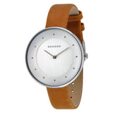 Skagen Gitte Silver Dial Light Brown Leather Strap Ladies Watch SKW2326 - Watches of America