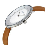 Skagen Gitte Silver Dial Light Brown Leather Strap Ladies Watch SKW2326 - Watches of America #2