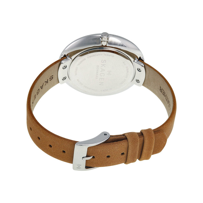 Skagen Gitte Silver Dial Light Brown Leather Strap Ladies Watch SKW2326 - Watches of America #3