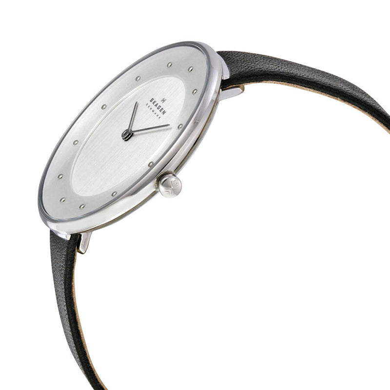 Skagen Gitte White Dial Black Leather Strap Ladies Watch SKW2232 - Watches of America #2