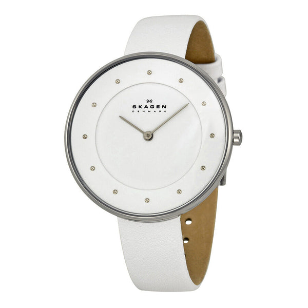 Skagen Gitte White Dial White Leather Ladies Watch SKW2136 - Watches of America