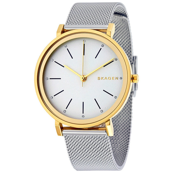 Skagen Hald Silver Dial Steel and Yellow Gold PVD Ladies Watch SKW2508 - Watches of America