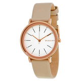 Skagen Hald White Dial Ladies Beige Leather Watch SKW2489 - Watches of America