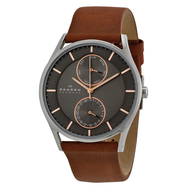 Skagen Holst Charcoal Dial Brown Leather Men's Watch #SKW6086 - Watches of America