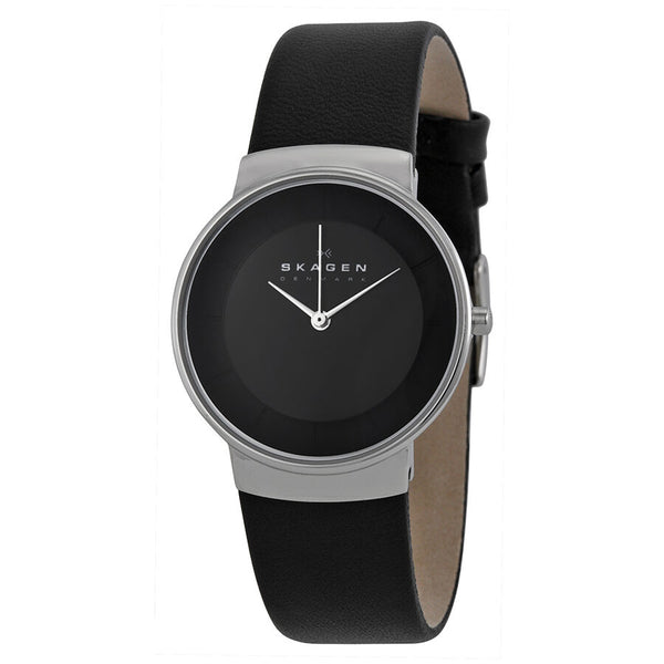 Skagen Klassic Black Dial Black Leather Ladies Watch SKW2059 - Watches of America