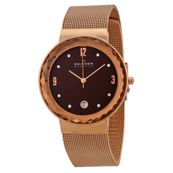 Skagen Klassik Brown Dial Rose Gold-plated Mesh Ladies Watch SKW2068 - Watches of America