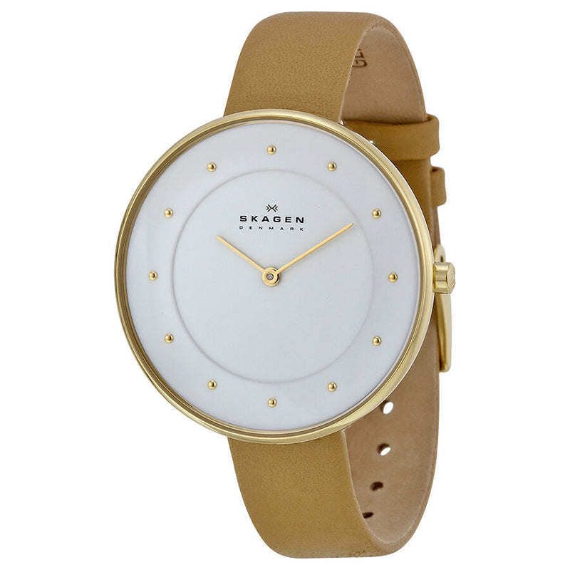 Skagen White Dial Beige Leather Ladies Watch SKW2137 - Watches of America