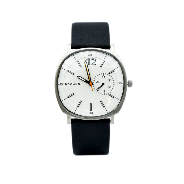 Skagen Rungsted White Dial Black Leather Men's Watch SKW6256