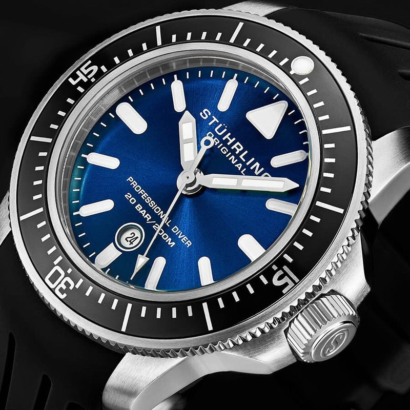 Stuhrling Original Aquadiver Quartz Blue Dial Men's Watch #M13623 - Watches of America #3