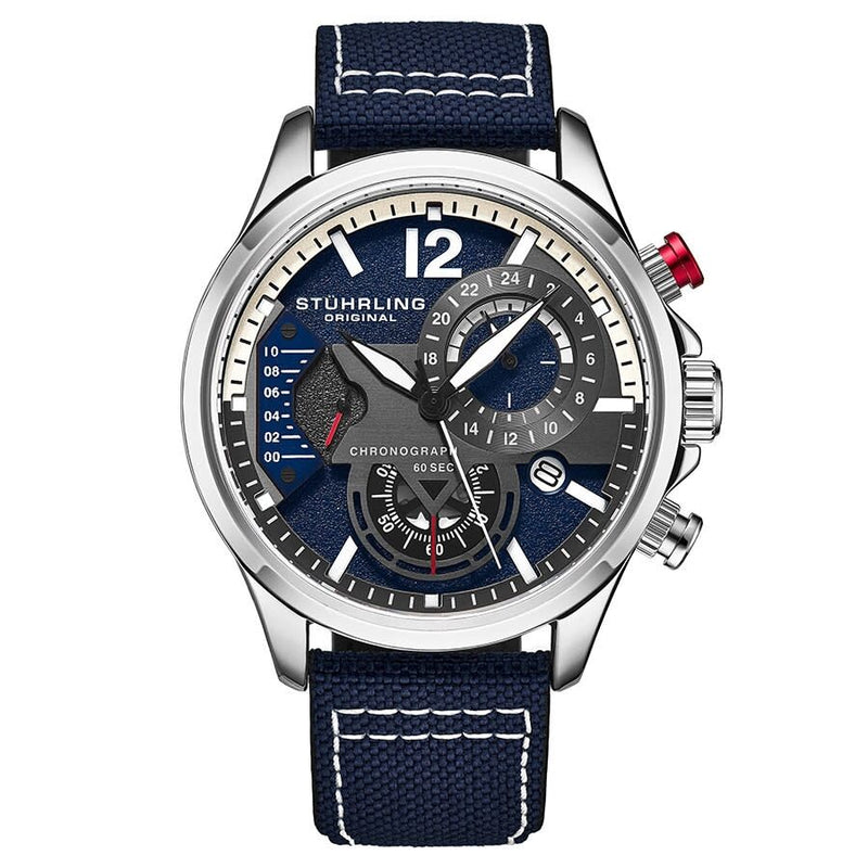 Stuhrling Original Aviator Quartz Blue Dial Men's Watch #M13587 - Watches of America