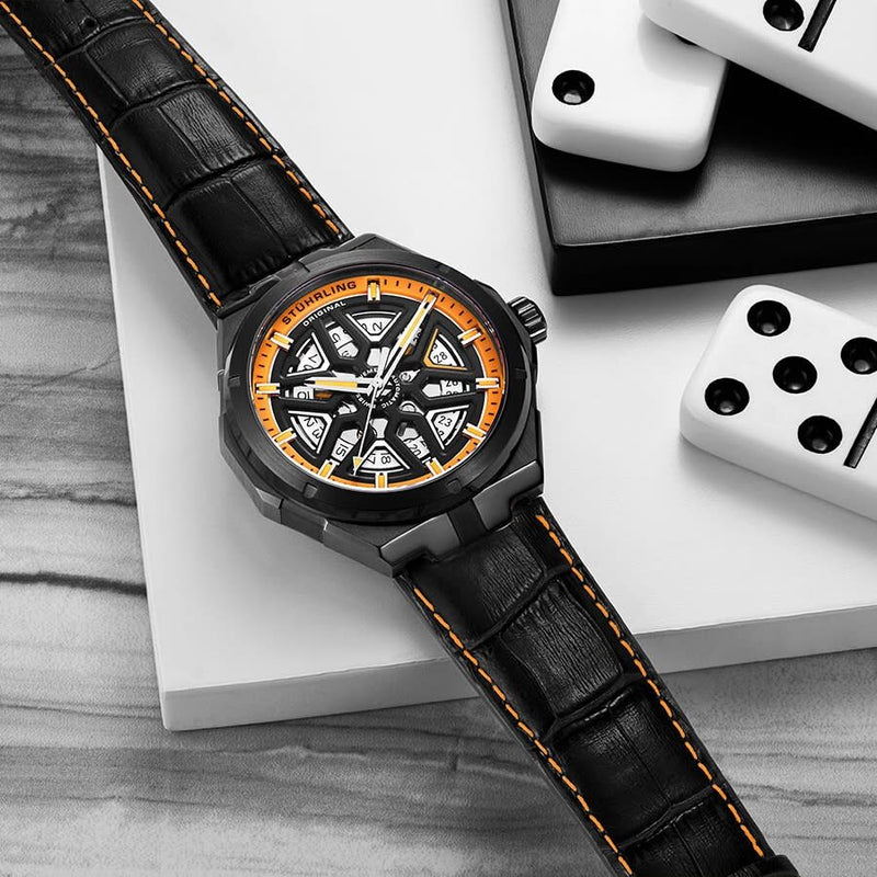 Stuhrling Original Legacy Automatic Orange Dial Men's Watch #M13484 - Watches of America #3