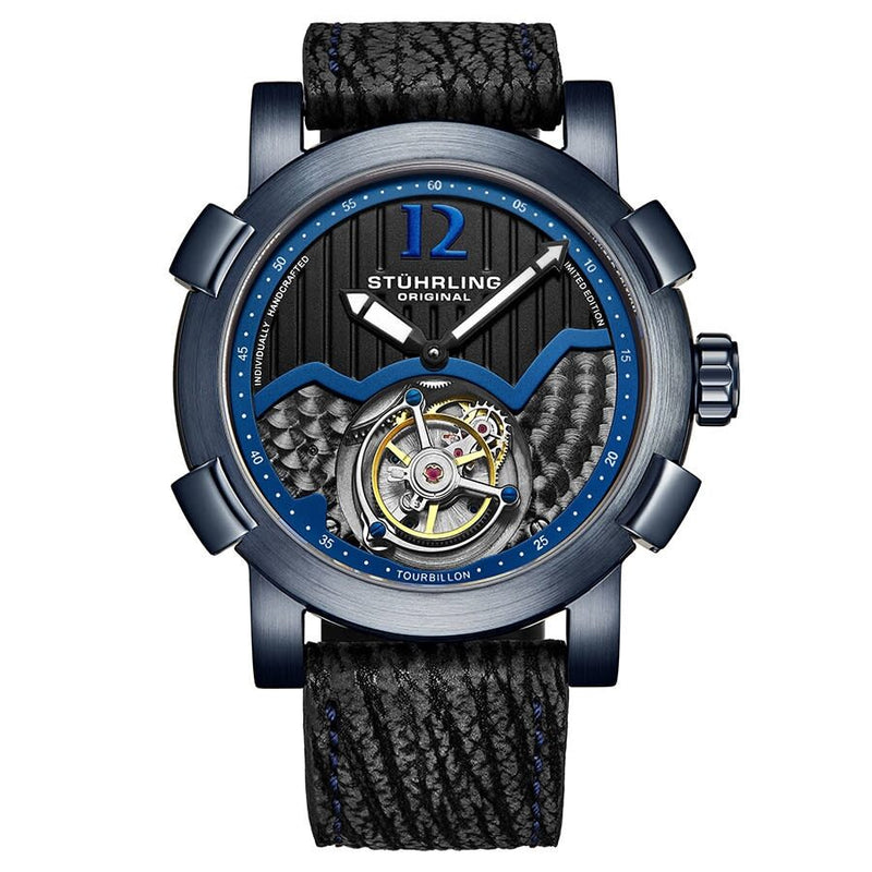 Stuhrling Original Tourbillon Hand Wind Blue Dial Men's Watch #M13474 - Watches of America