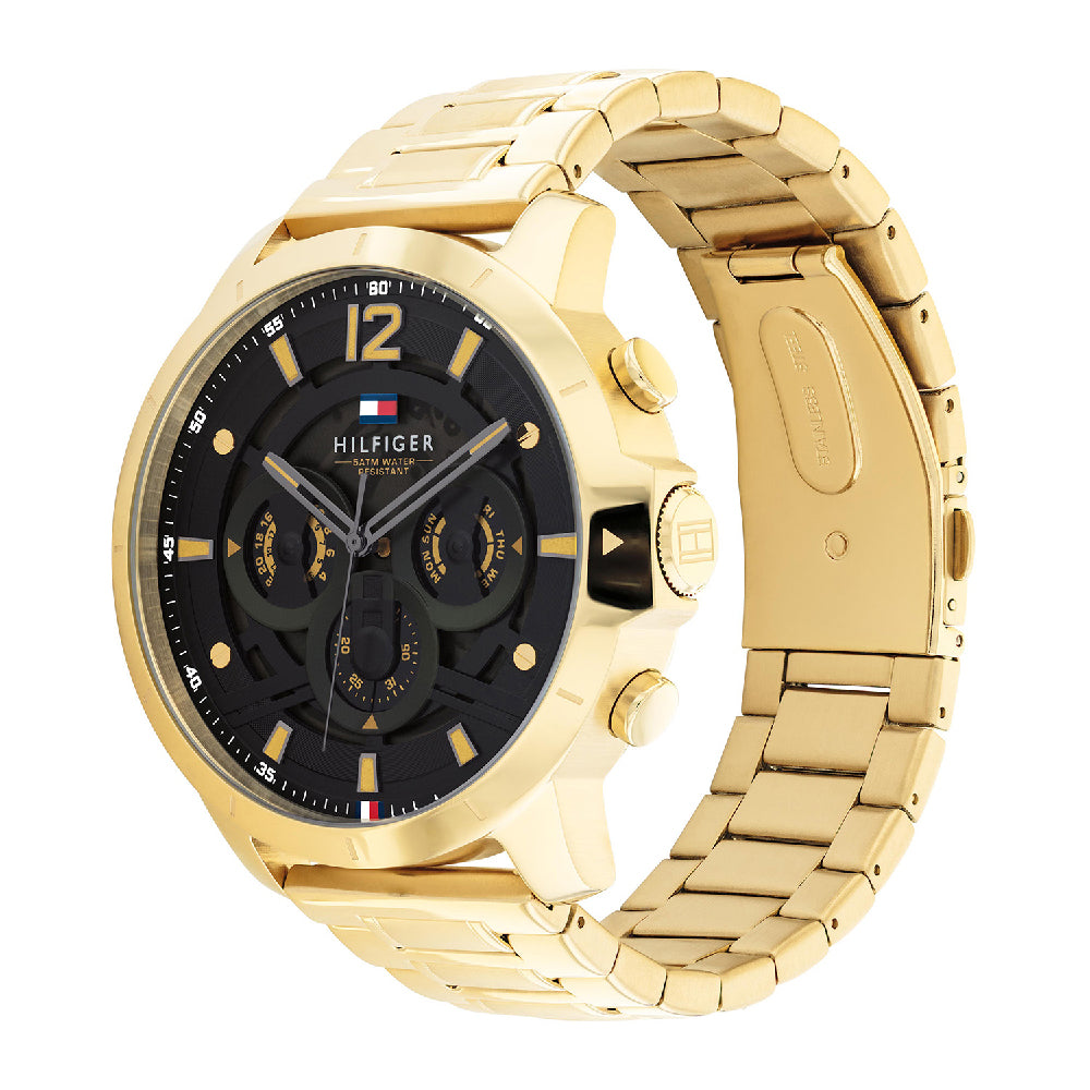 Tommy hilfiger black hot sale and gold watch