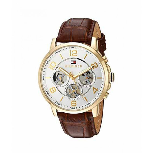 Tommy Hilfiger Keagan Silver Dial Leather Strap Men's Watch #1791291 - Watches of America