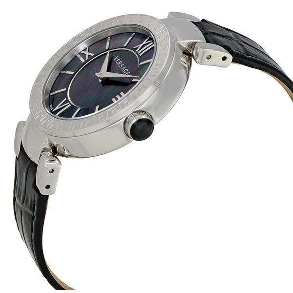 Versace Leda Black Mother of Pearl Dial Black Leather Ladies Watch #VNC180017 - Watches of America #2