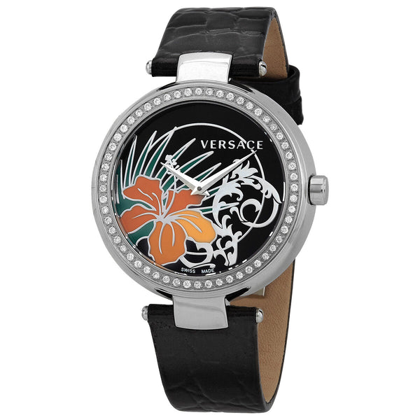 Versace Mystique Black Sunray Dial Black Leather Ladies Watch #I9Q91D9HI S009 - Watches of America