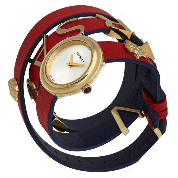 Versace V-Flare Quartz Silver Dial Red Leather Ladies Watch #VEBN00418 - Watches of America #2