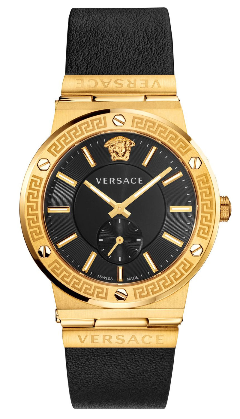 Versace Greca Black Leather Men's Watch  VEVI00220 - Watches of America