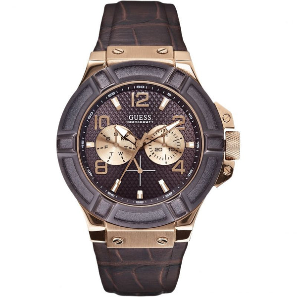 Guess Rigor Brown Dial Leather Strap Men's Watch  W0040G3 - Watches of America