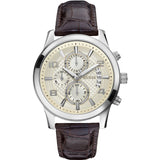 Guess Exec Cream Dial Leather Strap Men's Watch  W0076G2 - Watches of America