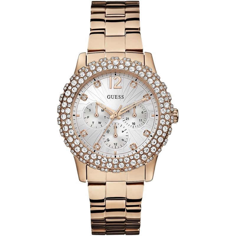 Guess Crystal Paved Rose Gold Ladies Watch #W0335L3 - Watches of America