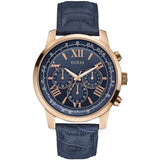 Guess Horizon Blue Dial Leather Strap Men's Watch #W0380G5 - Watches of America